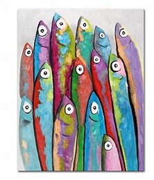 お買い得  -手描きの魚の油絵キャンバス現代絵画アートワーク壁画家の装飾のための壁アート絵画動物の絵画