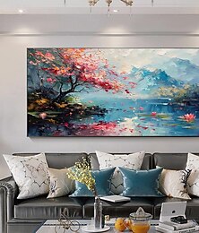 baratos -Pintados à mão flor de cerejeira rosa árvore paisagem pintura a óleo grossa textura flores arte decoração de casa brilhante (sem moldura)