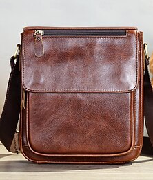 cheap -Men's Genuine Leather Crossbody Bag Large Capacity Multifunctional Top Layer Cowhide Shoulder Bag Fashion Men's Retro Crossbody Bag