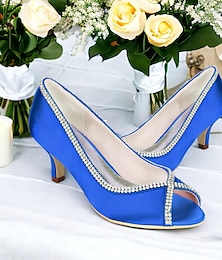 abordables -Mujer Zapatos de boda Escarpines Zapatos de novia Pedrería Tacón de gatito Punta abierta Satén Mocasín Plata Negro Blanco