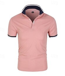 cheap -Men's Golf Shirt Golf Polo Work Casual Lapel Short Sleeve Basic Modern Color Block Patchwork Button Spring & Summer Regular Fit White Pink Red Blue Green Dark Blue Golf Shirt