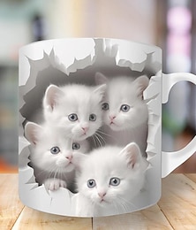 olcso -3D Print Kittens Hole In A Wall Mug, Ceramic Coffee Cat Mug 3D Novelty Cat Mugs Cat Lovers Coffee Mug Cat Club Cup White Ceramic Mug Gifts For Men Women