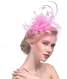 economico -fascinators kentucky derby cappello copricapo organza cappello fedora cappello a cilindro velo cappello corsa di cavalli da cocktail elegante vintage con fiocchi di piume copricapo copricapo