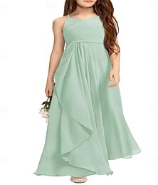 cheap -Girls A-Line Halter Dress Junior Bridesmaid Flower Girl Flowy Chiffon Maxi Dresses Wedding Party Pageant Gown