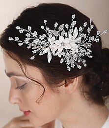 abordables -Tocado de novia, vestido de boda, estilo antiguo, peine para el pelo hanfu, cadena de cuentas de cristal y perlas, peine de flores de cerámica con flor blanca