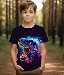 billige -Drenge 3D Dinosaurus T-shirt Skjorter Kortærmet 3D-udskrivning Sommer Aktiv Sport Mode Polyester Børn 3-12 år Rund hals udendørs Afslappet Daglig Regulær