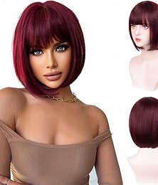 economico -bob parrucche con la frangetta borgogna parrucca per le donne vino rosso parrucca breve rettilineo parrucca resistente al calore fibra sintetica parrucca halloween cosplay 99j parrucche colorate