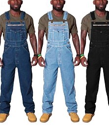 billige -Herre Jeans Denim bukser Denim Jumpsuit Multi lomme Lige ben Vanlig Påførelig udendørs Sport & Udendørs Mode Afslappet Sort Mørkeblå