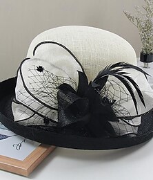 economico -fascinators berretto Copricapo Poliestere Organza Cappelli da pescatore Cappello di paglia Cappello da sole Informale Per eventi Elegante Vintage Con Piume Fiocchi Copricapo Copricapo