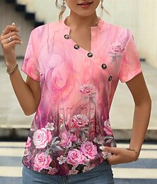 cheap -Women's Summer Tops Casual Daily Fashion Short Sleeve Split Neck Pink Summer