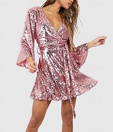 cheap -Disco 1980s Shiny Metallic Dress Wrap Dress Disco Women's Sequins Carnival Party Pride Parade Pride Month Dress