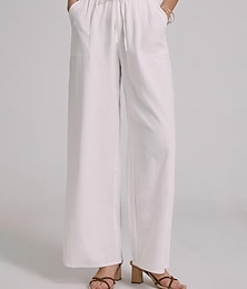 זול -בגדי ריקוד נשים רגל רחבה מכנסי פשתן פשתן כותנה כיסי צד רגל רחבה בג'י באורך מלא לבן קיץ