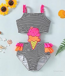 cheap -Toddler Girls' One Piece Swimwear Outdoor Children's Day Striped Cute Print Bathing Suits 1-5 Years Summer Black