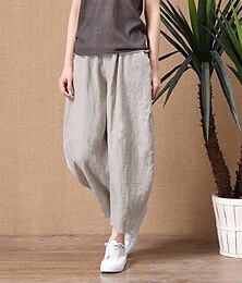 cheap -Women's Pants Trousers Linen Cotton Blend Plain Black Wine Casual Daily Ankle-Length Going out Weekend Spring & Summer