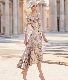 billige -a-line brudekjole semi-formel elegant blomstret kjole vintage v-hals ankellang satin polyester kortærmet med blomst 2024