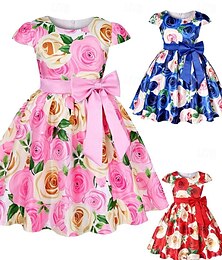 cheap -Kids Girls' Dress Floral Short Sleeve Formal Performance Special Occasion Fashion Princess Cotton Blend Summer Spring 2-12 Years Colorful blue Pink Red