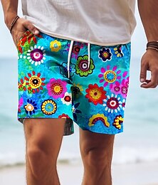 levne -pánské šortky s květinovým potiskem havajské šortky plavky stahovací šňůrka s podšívkou ze síťoviny elastický pas dovolená plážové krátké