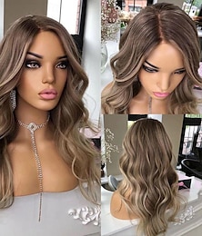 cheap -Remy Human Hair 13x4 Lace Front Wig Middle Part Brazilian Hair Wavy Blonde Wig 130% 150% Density Ombre Hair Highlighted / Balayage Hair Natural Hairline  Pre-Plucked For Women Long Human Hair