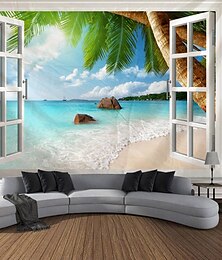 זול -חלון נוף לחוף תלוי שטיח קיר אמנות שטיח קיר גדול תפאורה צילום רקע שמיכה וילון בית חדר שינה קישוט סלון