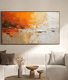 preiswerte -Handbemaltes abstraktes orangefarbenes minimalistisches Ölgemälde auf Leinwand, original moderne strukturierte Wandkunst, individuelles, prägnantes Gemälde, großes Wohnzimmer, Heimdekoration, ohne