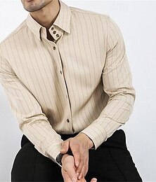cheap -Men's Shirt Dress Shirt Button Up Shirt Henley Shirt Blue Brown khaki Long Sleeve Striped Turndown Spring &  Fall Wedding Daily Clothing Apparel