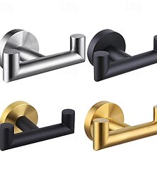 זול -ווי מגבת נירוסטה מותקן על קיר לחדרי אמבטיה וו מעילים למטבח, ווי מחזיק מגבות כפולות כבדות לתליית מגבות, מעילים, ספוגים, בגדים,