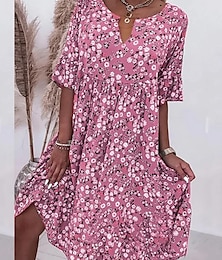cheap -Women's Casual Dress Floral Print Split Neck Midi Dress Vacation Short Sleeve Summer
