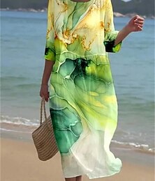 abordables -Mujer Vestido de verano Graphic Estampado Cuello Barco Vestido Midi Bohemia Cita Playa Manga Corta Verano Primavera