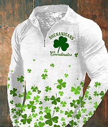 preiswerte -St.Patrick's Day Herren-Poloshirt mit Reißverschluss, Poloshirt, Golfshirt, Saint Patrick's Day, St. Patrick's Day. Patrick's Day Clover Turndown schwarz weiß grün Outdoor Straße Langarm