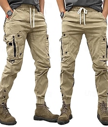 ieftine -Bărbați Pantaloni Cargo Pantaloni cargo Buzunar Cordon Talie elastică Simplu Confort Respirabil În aer liber Zilnic Ieșire Modă Casual Negru Kaki