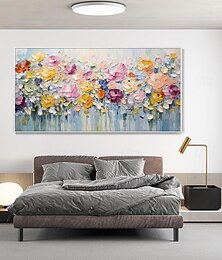 preiswerte -3D-Ölgemälde mit Frühlingsblumen, handgemalt, abstrakt, bunt, Blumenpflanzung, handgemalt, Textur, Kunstwerk, Gemälde, handgefertigt, modernes Naturlandschaftsgemälde, für Wohnzimmer, Wanddekoration,