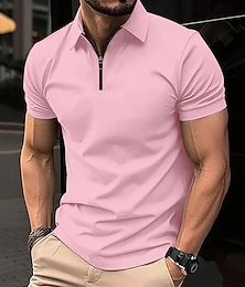 cheap -Men's Quarter Zip Polo Golf Shirt Daily Holiday Quarter Zip Short Sleeve Fashion Basic Plain Spring & Summer Regular Fit Black Pink Navy Blue Light Grey Quarter Zip Polo