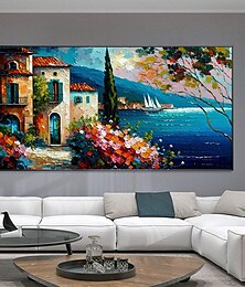 abordables -peint à la main paysage méditerranéen peinture à l'huile sur toile impressionniste mer méditerranée peinture toile art texturé peinture côtière art mural peinture pour chambre salon décoration