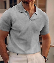 cheap -Men's Waffle Polo Shirt Golf Shirt Casual Sports Lapel Short Sleeve Basic Modern Plain Classic Spring & Summer Regular Fit Black White Blue Khaki Gray Waffle Polo Shirt