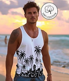 billige -grafisk tank-topp for menn tilfeldig vest topp coconut tree mote hawaiisk underskjorte street daily beach t-skjorte hvit blå kortermet skjorte med rund hals vår- og sommerklær klær
