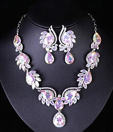 abordables -Parure de Bijoux 3 pièces Verre Alliage 1 Collier Boucles d'Oreilles Femme Elégant Mode Luxe Géométrique Forme Géométrique Parure de Bijoux Pour Mariage Soirée robe demoiselle d honneur