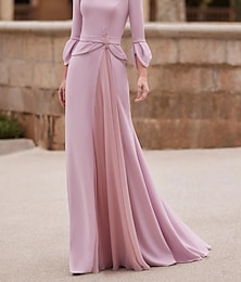 billige -lyserød havfrue / trompet brudens mor kjole elegant gulvlang chiffon crepe 3/4 længde ærme med krystal 2024