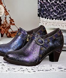 olcso -Női Magassarkúak Pompák Boho Kézzel készített cipők Vintage cipők Parti Szabadtéri Napi Színes Nyár Magas Kerek orrú Elegáns Szabadság Csehország Bőr Fém csat Piros Kék