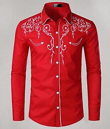billige -Herre Cowboy skjorte Western skjorte Sort Hvid Rød Langærmet Blomstret Krave Ferie Campering & Vandring Tøj