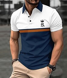 cheap -Men's Golf Shirt Golf Polo Work Casual Lapel Short Sleeve Basic Modern Color Block Patchwork Button Spring & Summer Regular Fit Black Dark navy Royal Blue Blue Orange Green Golf Shirt