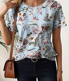 billige -kvinners t-skjorte mote blomsterprint kortermet vanlige topper rund hals daglig helg hvit gul blå lilla sommer
