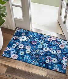 abordables -Felpudo de flores azules, alfombras lavables, alfombra de cocina, alfombra antideslizante a prueba de aceite, alfombra interior y exterior, decoración de dormitorio, alfombra de baño, alfombra de