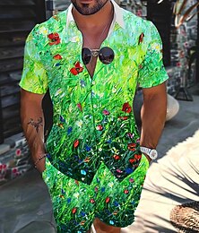 abordables -Homme Fleuri Ensembles de chemises Ensemble Chemise Chemise hawaïenne Manche Courte Col Rabattu Hawaïen Confortable Rue Occasionnel Hawaïen Imprimé Été Printemps Printemps & Été Vert