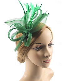 economico -fascinators berretto Copricapo Organza A falda larga Cappello a cilindro Cappello di velo Corsa di cavalli cocktail Elegante Vintage Con Piume Fiocchi Copricapo Copricapo