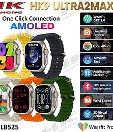 billige -HK9 ULTRA2 MAX Smart Watch 2.12 inch Smartur Bluetooth EKG + PPG Skridtæller Samtalepåmindelse Kompatibel med Android iOS Dame Herre Lang Standby Handsfree opkald Vandtæt IP68 49mm urkasse