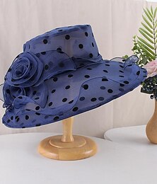 cheap -Fascinators Hats Headwear Organza Bucket Hat Floppy Hat Sun Hat Casual Holiday Elegant Vintage With Flower Polka Dot Headpiece Headwear