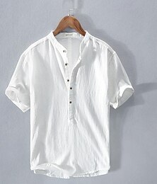 abordables -Homme Chemise Chemise Lin Chemise en lin et coton Chemise en coton blanc Chemisette Chemise d'été Chemise de plage Blanche Bleu Roi Bleu clair Manche Courte Plein Mao Eté Plein Air Hawaïen Vêtement