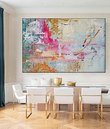 cheap -Vibrant Painting hand painted Abstract Painting pink Painting Canvas Painting Handmade Painting Large pattle knife  Oil Painting Home Decor Wall Art painting