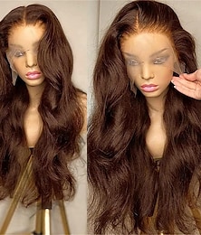 cheap -13x4 Transparent Chocolate Brown Body Wave Lace Front Wig HD Lace Frontal Wig Pre Plucked Brazilian Human Wigs For Women