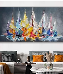 abordables -Mintura – peintures à l'huile de paysage de bateau faites à la main, décoration murale sur toile, images de bateau abstraites modernes pour la décoration intérieure, peinture roulée sans cadre, non